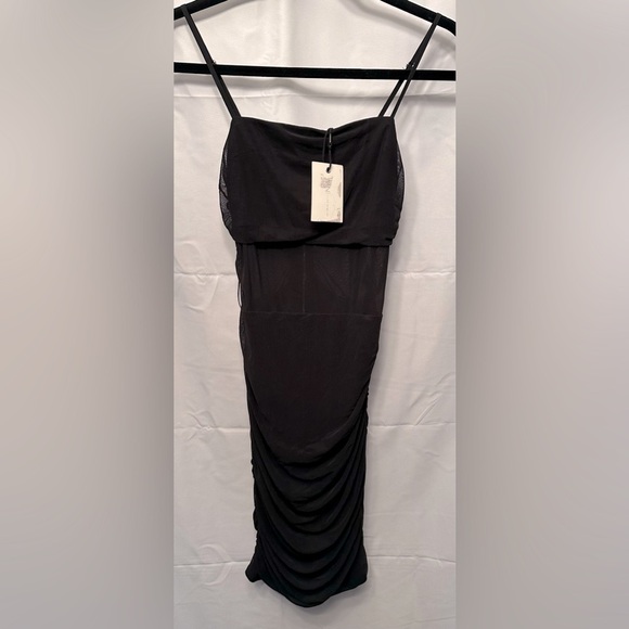 NEW M.N.I. Los Angeles Black Ruched Mini Dress Sheer Detail Zip Back Size Small - Picture 1 of 12